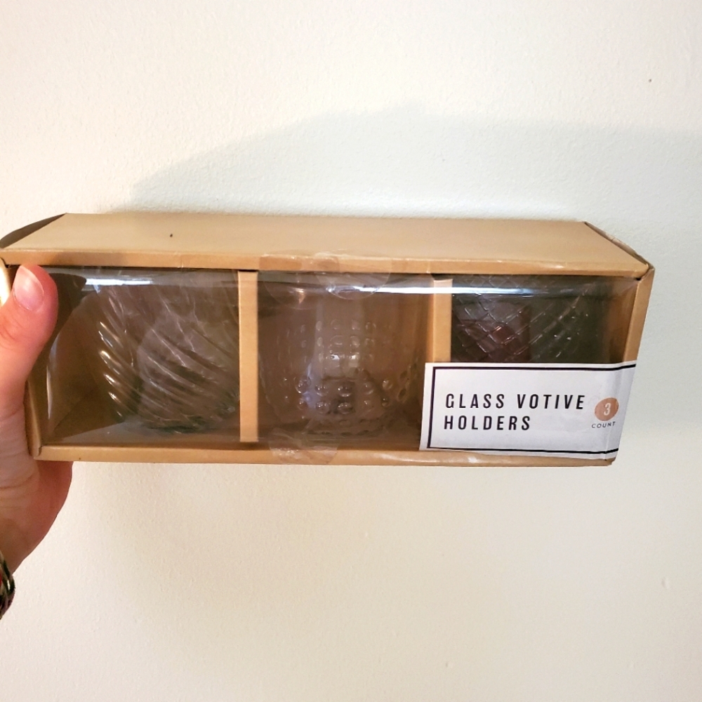 SOLD Glass Votive Set